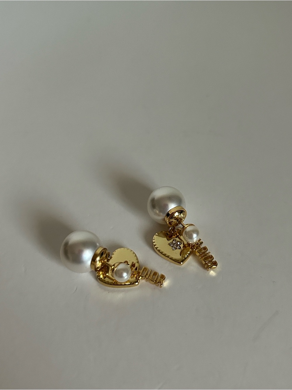 Dior Gold Heart and Pearl Drop Earrings - White Pearls